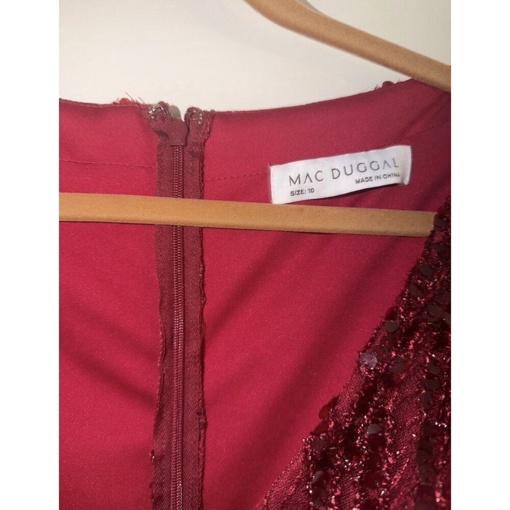 Mac Duggal Red Sequin Cocktail Midi Dress. Size 10 Fringe Sleeves V-Neck. NWT - Picture 8 of 14